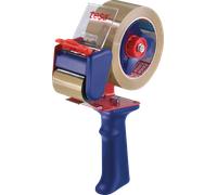 tesa Dévidoir Manuel de Ruban Adhésif D'Emballage ECONOMY - Dérouleur Robuste de Qualité Professionnelle pour Rubans D'Emballage - Pour Rouleaux Jusqu'à 50 mm de Large - Bleu Rouge