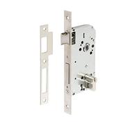 Tesa 13058CAE Serrure à Encastrer pour Portes en Bois, Axe 40 mm, Finition inox, têtière carrée, Pêne Réversible, Coffre Robuste et Montage de Remplacement