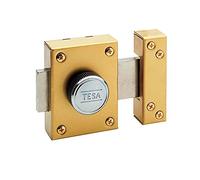 TESA 3010152 Verrou supplémentaire en applique, finition laiton, cylindre standard, gâche renforcée