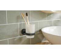 tesa 40566-00000-00 MOON BLACK Gobelet porte-brosse à dents colle noir (mat), verre satiné