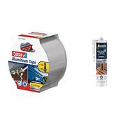 Tesa 56223-00000-01 Bande adhésive de réparation Alu 10 m x 50 mm & Bostik Mastic d’Étanchéité Joint Parfait Toit et Gouttière - Tous Matériaux - Extérieur - Résiste aux Intempéries
