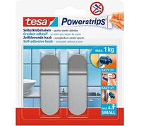 Tesa 570450000000 Mini crochets, Métal, Set de 2 Pièces Small | 2 crochets métalliques autocollants - Pour verre, carrelage, bois, plastique et autres supports - S'enlèvent sans traces