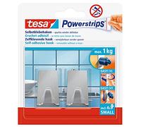 Tesa 570660000000 Mini crochets, Métal, Set de 2 Pièces Small | 2 crochets métalliques autocollants - Pour verre, carrelage, bois, plastique et autres supports - S'enlèvent sans traces