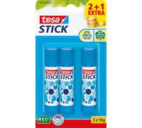 tesa Colles Bâton de Colle Promo - Stick de Colle pour Papier et Carton - Colle sans Solvant et Écologique pour les Loisirs, l'École et le Bureau, 3x 10g, bleu