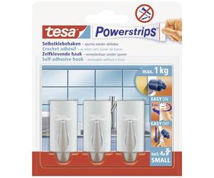 Tesa 575440001003 Powerstrips Pack de 3 Mini Crochets design avec 4 Mini Languettes Gris