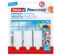 tesa Powerstrips Crochets adhésifs 575590000001 – Pack de 3 mini crochets + 4 mini languettes, blanc
