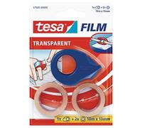 tesa 57599 Mini distributeur ergonomique à main Avec lame métallique pour des coupes optimales. Prévu pour rubans tesafilm de 19 mm x 10 m, transparent