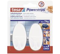 Tesa 580130004901 Powerstrips Pack de 2 Crochets ovale avec 4 Languettes Blanc