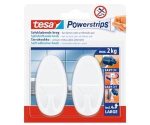 Tesa 580130004901 Powerstrips Pack de 2 Crochets ovale avec 4 Languettes Blanc
