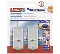 Tesa 580510001001 Powerstrips Pack de 2 Crochets rectangulaire avec 4 Languettes Chrome