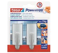 Tesa 580550000403 Powerstrips Pack de 2 Crochets design avec 4 Languettes Gris