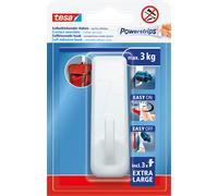tesa Crochet adhésif mural Powerstrips XL rectangulaire blanc – forte tenue 3 kg, sans perçage