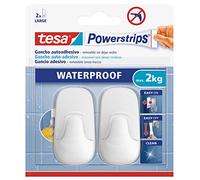TESA 59781-00001-00 - Ganchos de plástico blanco grande + tiras Powerstrips Waterproof hasta 2 kg