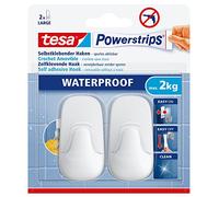 Tesa 597810000000 Crochet, Blanc, Set de 3 Pièces , large | 2 crochets muraux adhésifs - Plastique - Résiste à l'eau - Pour pièces humides, carrelage et verre - S'enlèvent sans traces
