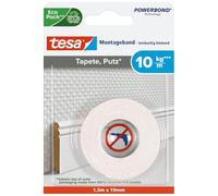 tesa Adhésif double-face montage Powerbond 77742 pour papier peint Blanc 1,5 m x 19 mm