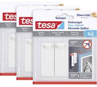 tesa Clou Adhésif pour Papier Peint & Plâtre 1kg - 3x Paquet de 2 Clous Adhésifs et 6 Languettes Adhésives