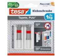 tesa 77775 - Lot de 2 Vis adhésives ajustables spécial Papier Peint 1 Kg | Fixation murale autocollante et réglable en hauteur pour supports solides et texturés - Force de maintien de 1 kg par vis