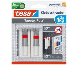 tesa 77775 - Lot de 2 Vis adhésives ajustables spécial Papier Peint 1 Kg | Fixation murale autocollante et réglable en hauteur pour supports solides et texturés - Force de maintien de 1 kg par vis