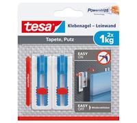 tesa Clou adhésif 77778 – pour papier peint et plâtre, adhérence 1 kg, blanc, 2 pcs