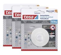 Lot de 3 paquets tesa Crochet de plafond - crochet auto-adhésif - fixation d'objets décoratifs - supporte jusqu'à 0,5 kg/crochet - s'enlève sans laisser de traces, tesa 77781, Blanc