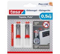 Tesa 77782 Clous adhésifs Papier peint et Plâtre - Ajustement horiz./vert. - Auto-adhésif - pour Routeur wifi - Adhérence de 0,5 kg/clou - s'enlève sans traces Blanc