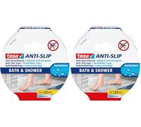 Tesa ANTI-SLIP Adhésif Antidérapant Bain & Douche Waterproof - Bande Adhésive Antidérapante de Protection pour Surfaces et Sols Glissants - Transparent - 5 m x 25 mm (Lot de 2)