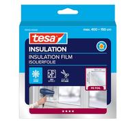tesa Calfeutrer Film de Survitrage - Film Isolant Transparent pour Fenêtres - Ruban Adhésif Double Face d'Installation inclus - 4 m x 1,5 m