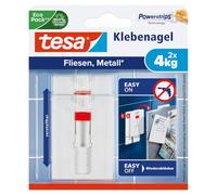 tesa Clou Adhésif Ajustable pour Carrelage & Métal 4kg - Clou Autocollant pour Surfaces Lisses et Solides dans les Salles de Bains et Cuisines - Clou Adhésif Ajustable pour une Capacité de 4 kg