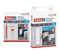 Tesa Clou Adhésif Ajustable pour Papier Peint & Plâtre 2kg - Hauteur Ajustable - Paquet de 2 Clous Adhésifs et 6 Languettes Adhésives & Powerstrips Languettes Adhésives pour Papier Peint et Plâtre