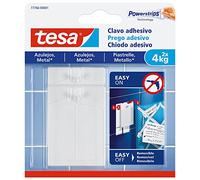 tesa Clou adhésif pour carrelage et métal 4 kg, clou adhésif haute résistance pour surfaces lisses dans les salles de bains et cuisines, crochet de bande, supporte jusqu'à 4 kg