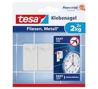 tesa Clou Adhésif pour Carrelage & Métal 2kg - Clou Autocollant pour Surfaces Lisses et Solides dans les Salles de Bains et Cuisines - 2 Clou Adhésif pour une Capacité de 2 kg