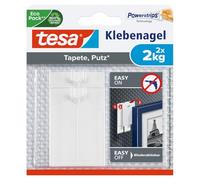 tesa Clou Adhésif pour Papier Peint & Plâtre 2kg - Paquet de 2 Clous Adhésifs et 6 Languettes Adhésives