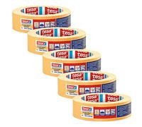 tesa Crêpe de précision 4344 Standard - Pack de 5 - Crêpe de peintre professionnel avec support papier fin - pour masquer et couvrir avec précision - orange - 50 m x 30 mm chaque