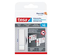 tesa, Crochet adhésif + clou adhésif, Powerstrips pour papier peint & plâtre, 1kg de maintien, 6x bandes adhésives double face