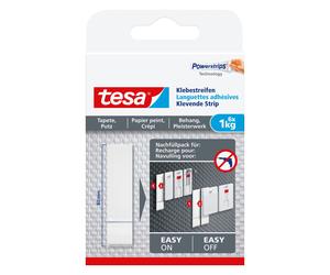 tesa, Crochet adhésif + clou adhésif, Powerstrips pour papier peint & plâtre, 1kg de maintien, 6x bandes adhésives double face