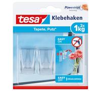 tesa Crochet Adhésif pour Verre et Surfaces Transparentes 1kg - Peut soutenir des Objets jusqu'à 1kg par Crochet - Paquet de 2 Crochets avec 4 Languettes Adhésives