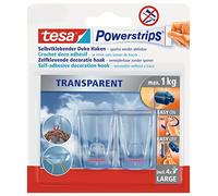 tesa Crochet Adhésif pour Verre et Surfaces Transparentes 1kg - Peut soutenir des Objets jusqu'à 1kg par Crochet - Paquet de 2 Crochets avec 4 Languettes Adhésives