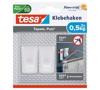 tesa Crochets adhésifs pour papier peint et enduit - 1 x 2 crochets | Crochets muraux autocollants - Pour guirlandes et guirlandes lumineuses - Charge max. 500 g/crochet - S'enlèvent sans traces