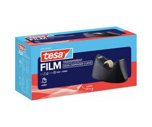 Tesa Dérouleur de Bureau Easy Cut CURVE Stable et Antidérapant avec Tampon Protecteur, Couteau Dentelé pour Découpe Nette Rechargeable pour Rouleaux Tesafilm 19 mm x 33 m