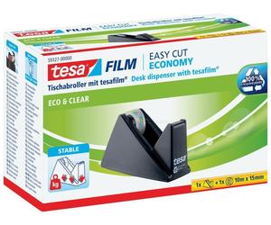 TESA Dérouleur de table , Easy Cut, ecoLogo®, noir, y compris 1 rouleau de tesafilm® Eco & Clear, 10m : 15mm