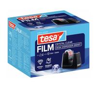 tesa Dévidoir de Bureau Easy Cut Smart et 1 Rouleau tesafilm Crystal Clear | Dérouleur avec ruban adhésif inclus, 10 m x 15 mm - Doté d'une base antidérapante pour un maintien sûr