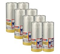 tesa Easy Cover 4365 Precision Lot de 8 films de peintre avec ruban adhésif pour masquer et couvrir pendant la peinture Ruban de masquage 2 en 1 avec film Transparent 33 m x 1,4 m