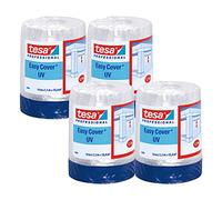 tesa Easy Cover 4369 Lot de 8 films de peinture UV avec ruban en tissu pour coller et couvrir en extérieur - Ruban adhésif 2 en 1 avec film - Bleu mat - 14 x 1,1 m