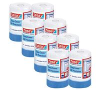 tesa Easy Cover 4411 Lot de 8 films de peinture avec ruban adhésif pour coller et couvrir - Ruban de masquage 2 en 1 avec film - Blanc transparent - 33 x 0,55 m