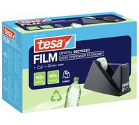 Tesa Easy Cut Economy Dévidoir de Bureau avec 1 Rouleau Crystal Recycled | Dérouleur avec ruban adhésif inclus, 10 m x 19 mm - Base antidérapante avec patin de protection