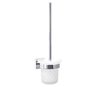 Ekkro Brosse WC en verre avec support mural en métal, Chrome, pose facile sans perçage (40233-00000-00)