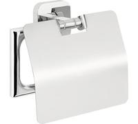 tesa ELEGAANT Distributeur de papier toilette avec couvercle, chromé - pour fixation murale sans percer, solution adhésive incluse