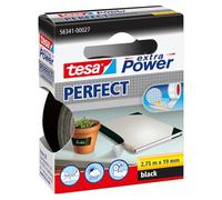 tesa extra Power Perfect - Ruban Adhésif Toilé - Ruban de Réparation pour Artisanat, Fixation, Renforcement et Étiquetage - Noir - 2,75 m x 19 mm