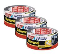 tesa extra Power Universal Ruban Adhésif Toile - Tenue extra forte - Duct Tape pour les Réparations, la Fixation, l'Étanchéité et plus Encore - Noir - 3 Rouleau - 25 m x 50 mm