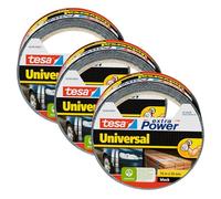 tesa extra Power Universal Ruban Adhésif Toile - Tenue extra forte - Duct Tape pour les Réparations, la Fixation, l'Étanchéité et plus Encore - Noir - 3 Rouleau - 10 m x 50 mm